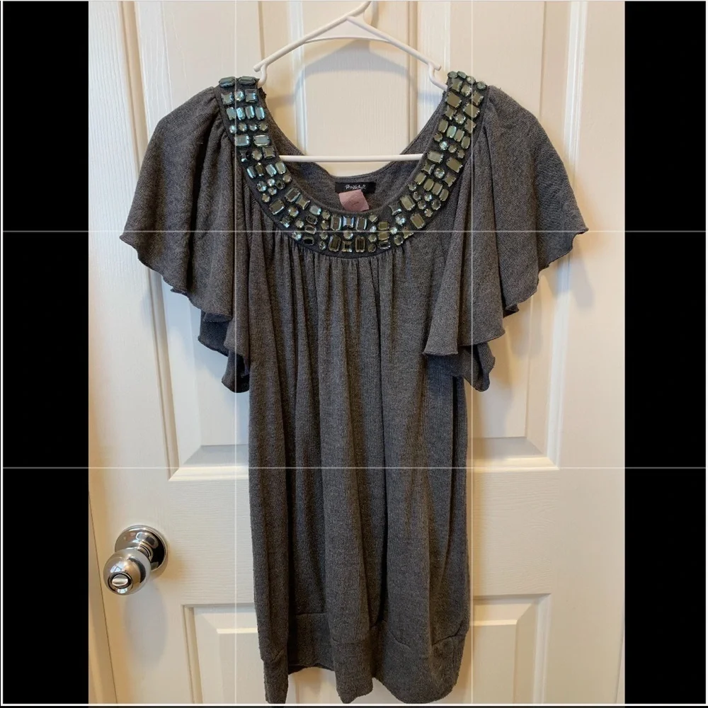 Grey top - rhinestones embellished - Rhaphsody - Picture 7 of 8